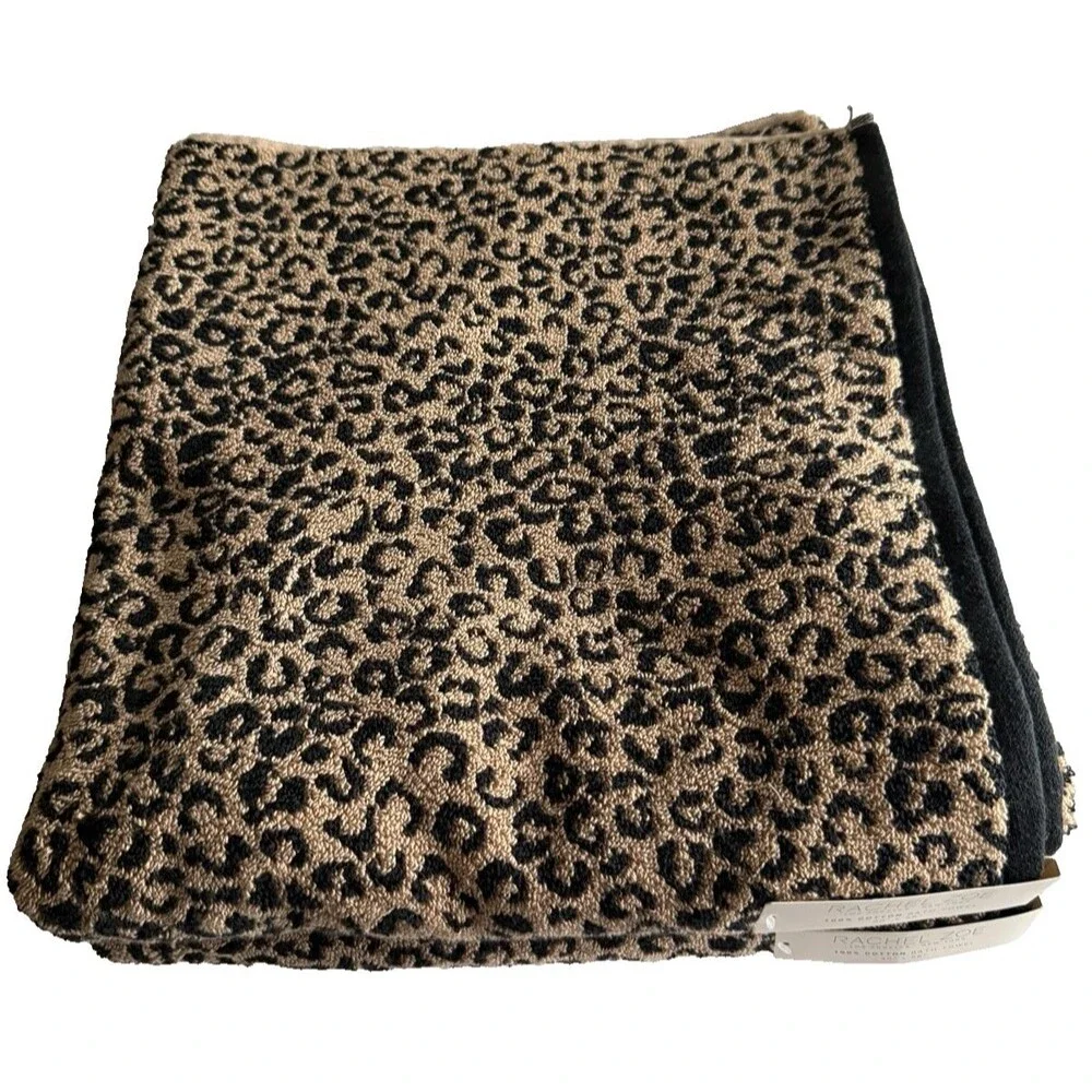 Rachel Zoe Leopard Print Bath Towels 100% Cotton 30x56 Set of 2 Black Brown